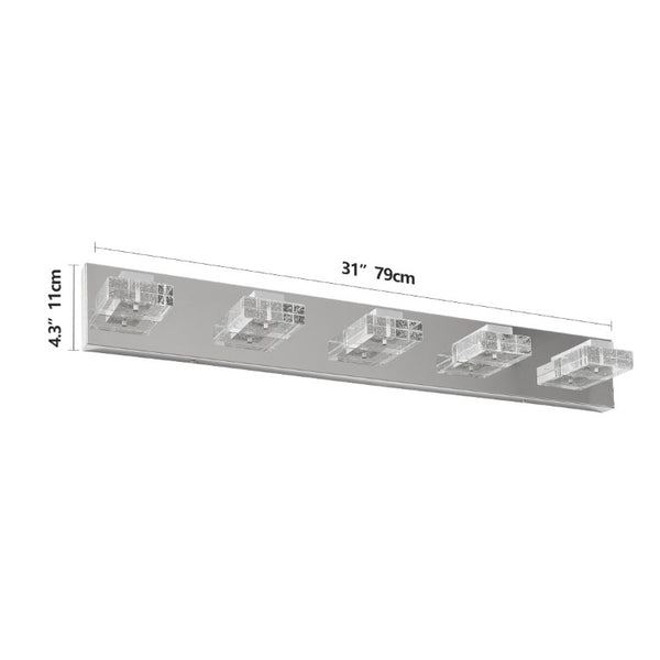 English Elm 31 Inch Chrome Five Light LED Vanity Fixture with Square Acrylic Shades for Bathroom Mirrors W1340P248807