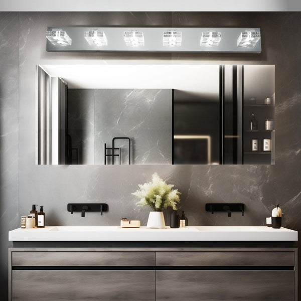 English Elm 38 Inch Chrome LED Vanity Light Six Square Acrylic Shades Bathroom Mirror Wall Fixture W1340P248808