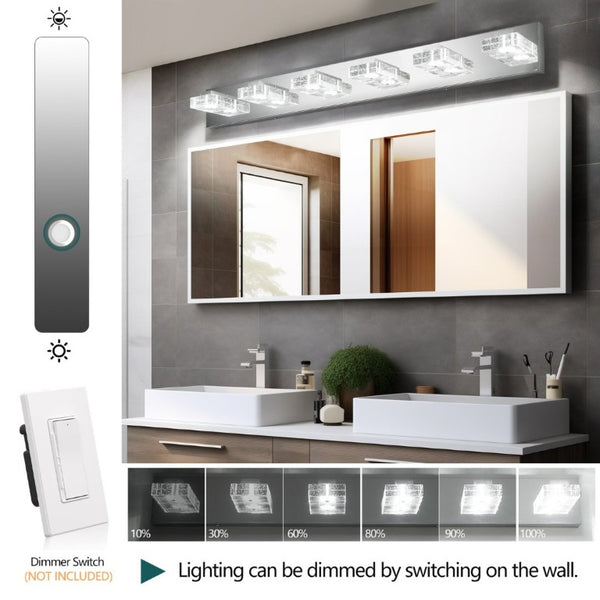 English Elm 38 Inch Chrome LED Vanity Light Six Square Acrylic Shades Bathroom Mirror Wall Fixture W1340P248808