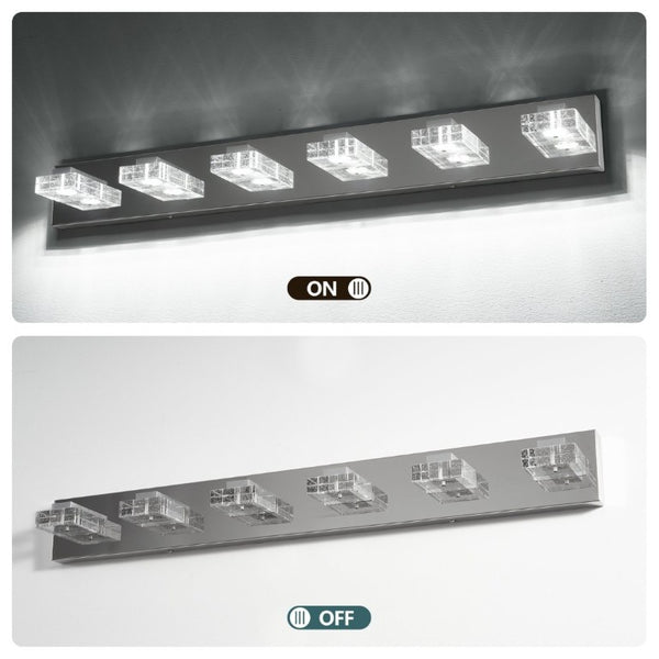 English Elm 38 Inch Chrome LED Vanity Light Six Square Acrylic Shades Bathroom Mirror Wall Fixture W1340P248808