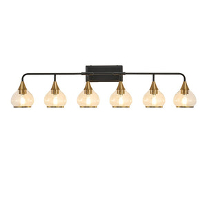 English Elm 48" Six-light Vanity Bar Matte Black Iron Frame Brass Holders Clear Glass Bath Sconce W1340P266140