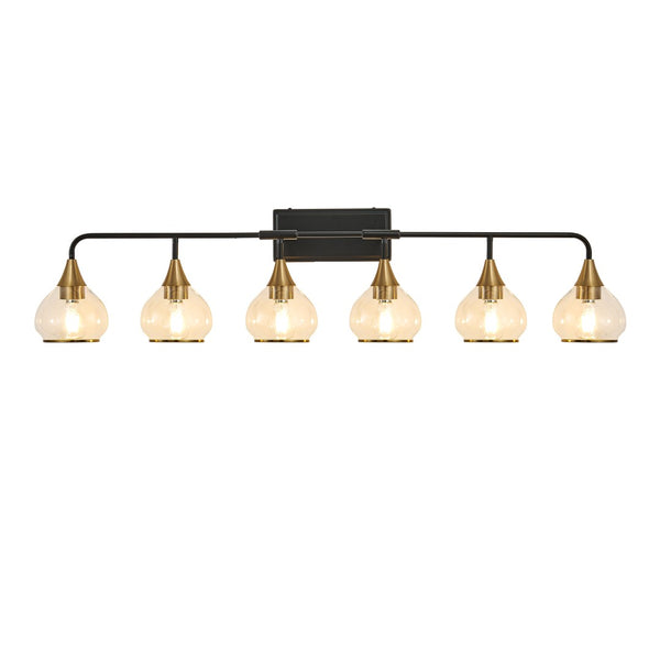 English Elm 48" Six-light Vanity Bar Matte Black Iron Frame Brass Holders Clear Glass Bath Sconce W1340P266140