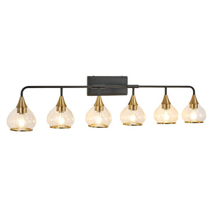 English Elm 48" Six-light Vanity Bar Matte Black Iron Frame Brass Holders Clear Glass Bath Sconce W1340P266140