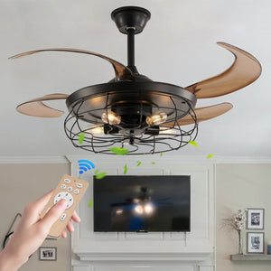 English Elm 48" Matte Black Industrial Cage Ceiling Fan with Dc Motor and Remote for Loft Spaces W1340P272387