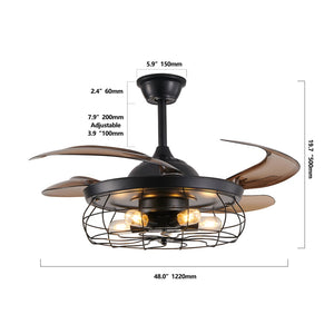 English Elm 48" Matte Black Industrial Cage Ceiling Fan with Dc Motor and Remote for Loft Spaces W1340P272387
