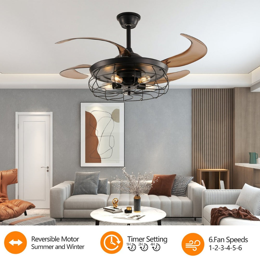 English Elm 48" Matte Black Industrial Cage Ceiling Fan with Dc Motor and Remote for Loft Spaces W1340P272387