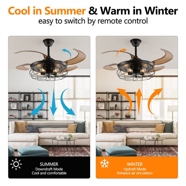 English Elm 48" Matte Black Industrial Cage Ceiling Fan with Dc Motor and Remote for Loft Spaces W1340P272387