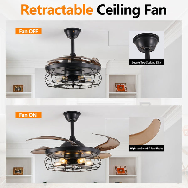 English Elm 48" Matte Black Industrial Cage Ceiling Fan with Dc Motor and Remote for Loft Spaces W1340P272387