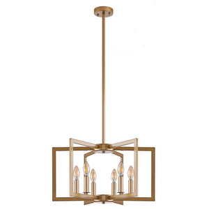 English Elm 22" Golden Iron Geometric Chandelier Six Light Open Frame Pendant for Dining Spaces W1340P279979