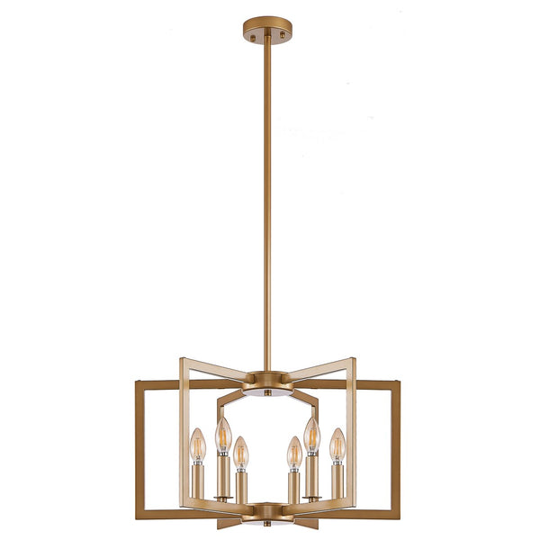 English Elm 22" Golden Iron Geometric Chandelier Six Light Open Frame Pendant for Dining Spaces W1340P279979