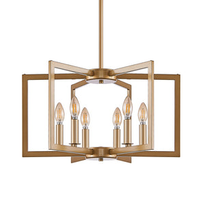 English Elm 22" Golden Iron Geometric Chandelier Six Light Open Frame Pendant for Dining Spaces W1340P279979