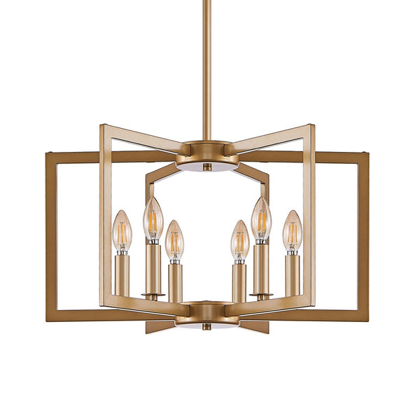 English Elm 22" Golden Iron Geometric Chandelier Six Light Open Frame Pendant for Dining Spaces W1340P279979
