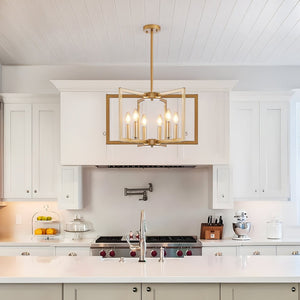 English Elm 22" Golden Iron Geometric Chandelier Six Light Open Frame Pendant for Dining Spaces W1340P279979