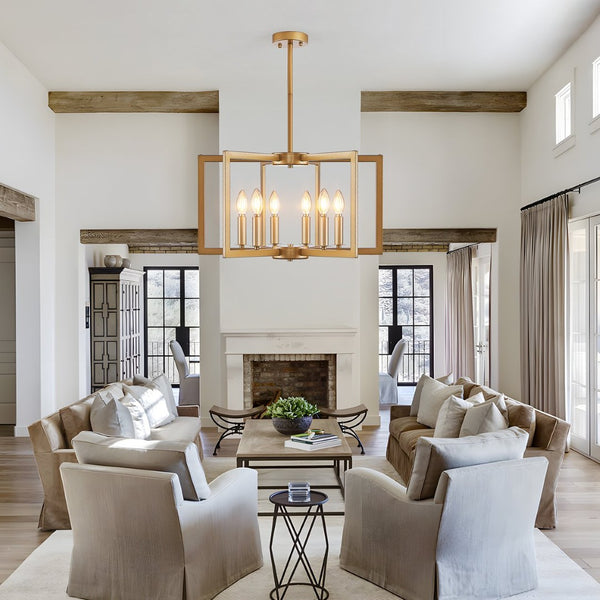 English Elm 22" Golden Iron Geometric Chandelier Six Light Open Frame Pendant for Dining Spaces W1340P279979