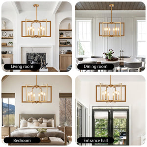 English Elm 22" Golden Iron Geometric Chandelier Six Light Open Frame Pendant for Dining Spaces W1340P279979