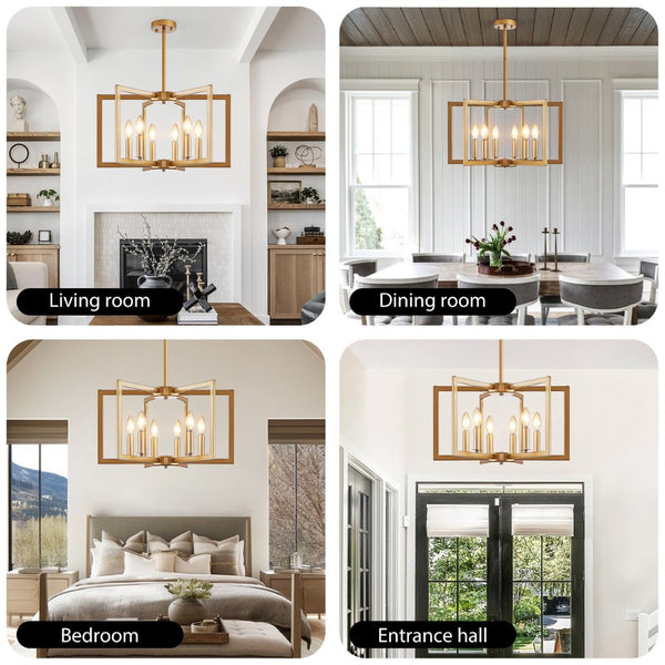 English Elm 22" Golden Iron Geometric Chandelier Six Light Open Frame Pendant for Dining Spaces W1340P279979