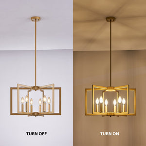 English Elm 22" Golden Iron Geometric Chandelier Six Light Open Frame Pendant for Dining Spaces W1340P279979
