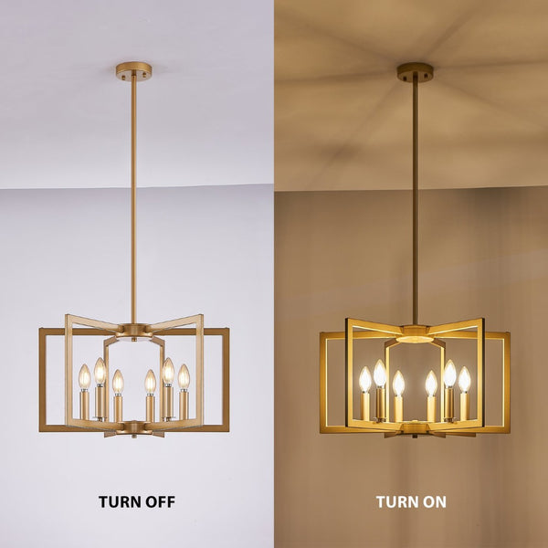 English Elm 22" Golden Iron Geometric Chandelier Six Light Open Frame Pendant for Dining Spaces W1340P279979