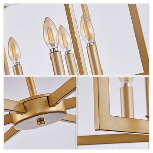 English Elm 22" Golden Iron Geometric Chandelier Six Light Open Frame Pendant for Dining Spaces W1340P279979