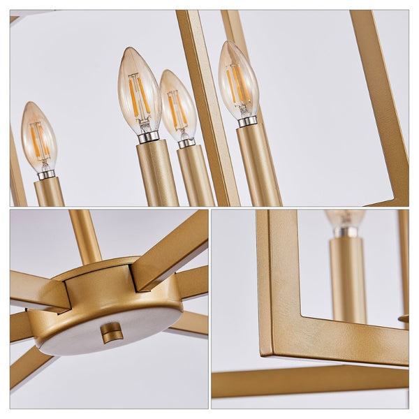 English Elm 22" Golden Iron Geometric Chandelier Six Light Open Frame Pendant for Dining Spaces W1340P279979
