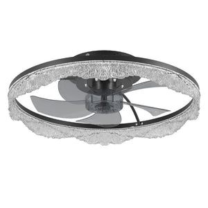 English Elm 20 Inch Flush Mount Ceiling Fan with Hidden Blades Dimmable LED Acrylic Ring Matte Black W1340P297178