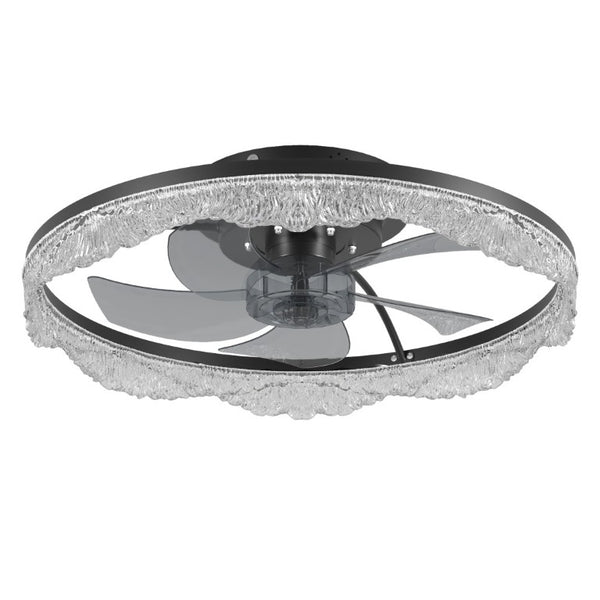English Elm 20 Inch Flush Mount Ceiling Fan with Hidden Blades Dimmable LED Acrylic Ring Matte Black W1340P297178
