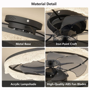 English Elm 20 Inch Flush Mount Ceiling Fan with Hidden Blades Dimmable LED Acrylic Ring Matte Black W1340P297178