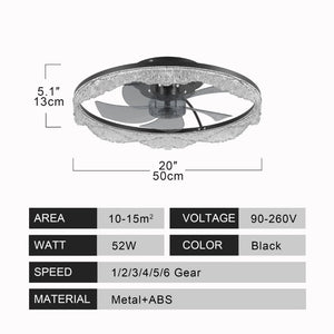 English Elm 20 Inch Flush Mount Ceiling Fan with Hidden Blades Dimmable LED Acrylic Ring Matte Black W1340P297178