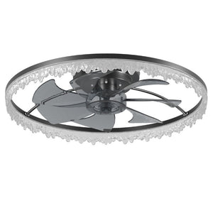 English Elm 24 Inch Flush Mount LED Ceiling Fan Frosted Acrylic Ring Hidden Blades Dimmable Remote W1340P297179