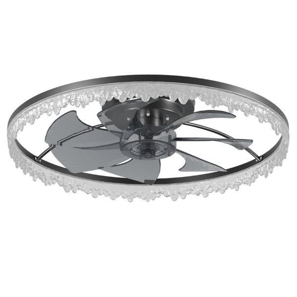 English Elm 24 Inch Flush Mount LED Ceiling Fan Frosted Acrylic Ring Hidden Blades Dimmable Remote W1340P297179