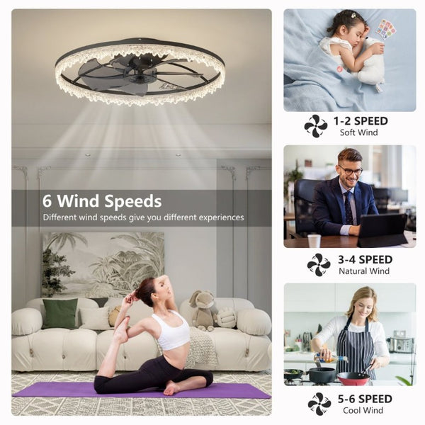 English Elm 24 Inch Flush Mount LED Ceiling Fan Frosted Acrylic Ring Hidden Blades Dimmable Remote W1340P297179