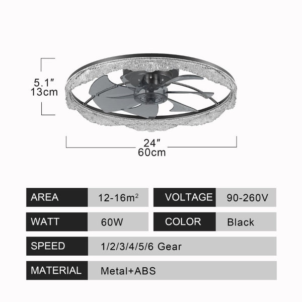 English Elm 24 Inch Flush Mount LED Ceiling Fan Frosted Acrylic Ring Hidden Blades Dimmable Remote W1340P297179