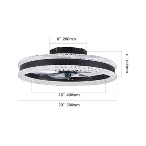 English Elm 20 Inch Flush Mount LED Ceiling Fan Dual Ring Acrylic Retractable Blades Dimmable Black W1340P297180