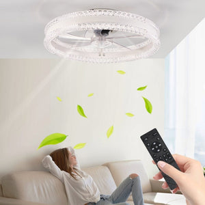 English Elm 20 Inch Flush Mount LED Ceiling Fan Dual Ring Acrylic Retractable Blades Dimmable White W1340P297181