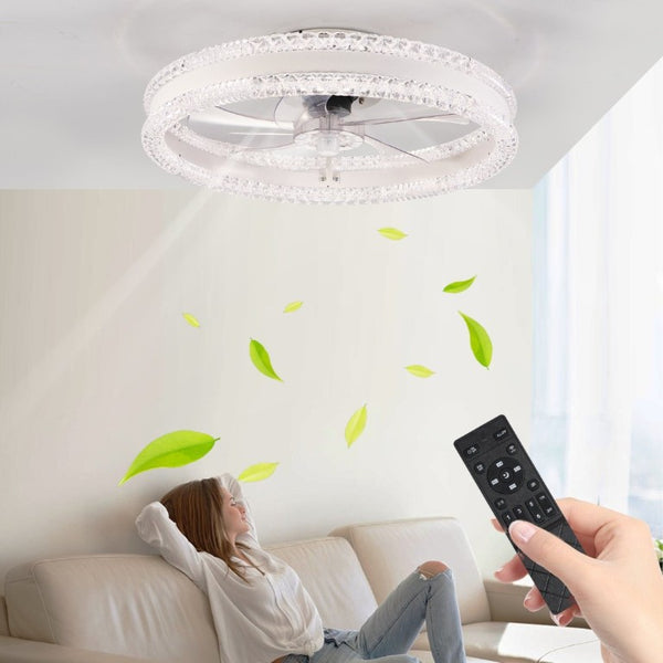 English Elm 20 Inch Flush Mount LED Ceiling Fan Dual Ring Acrylic Retractable Blades Dimmable White W1340P297181
