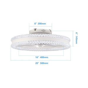 English Elm 20 Inch Flush Mount LED Ceiling Fan Dual Ring Acrylic Retractable Blades Dimmable White W1340P297181