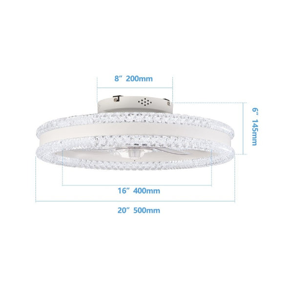 English Elm 20 Inch Flush Mount LED Ceiling Fan Dual Ring Acrylic Retractable Blades Dimmable White W1340P297181