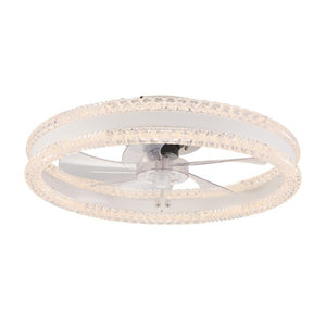 English Elm 20 Inch Flush Mount LED Ceiling Fan Dual Ring Acrylic Retractable Blades Dimmable White W1340P297181