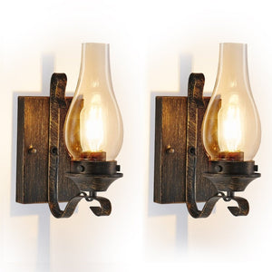 English Elm Only Hardwired Iron Wall Sconces Pair with Clear Glass Antique Black Gold Farmhouse Finish W1340P303650