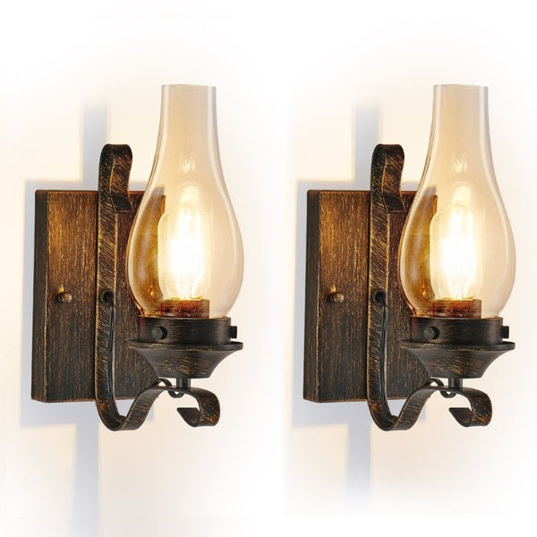 English Elm Only Hardwired Iron Wall Sconces Pair with Clear Glass Antique Black Gold Farmhouse Finish W1340P303650