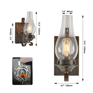 English Elm Only Hardwired Iron Wall Sconces Pair with Clear Glass Antique Black Gold Farmhouse Finish W1340P303650