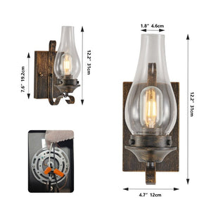 English Elm Only Hardwired Iron Wall Sconces Pair with Clear Glass Antique Black Gold Farmhouse Finish W1340P303650