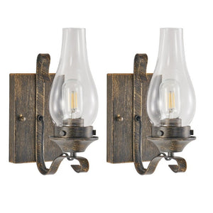 English Elm Only Hardwired Iron Wall Sconces Pair with Clear Glass Antique Black Gold Farmhouse Finish W1340P303650