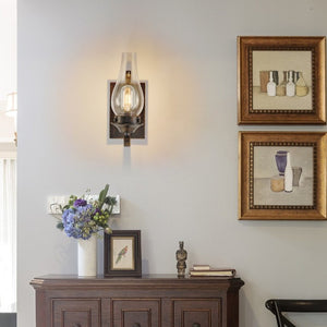 English Elm Only Hardwired Iron Wall Sconces Pair with Clear Glass Antique Black Gold Farmhouse Finish W1340P303650