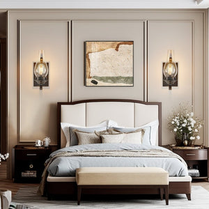 English Elm Only Hardwired Iron Wall Sconces Pair with Clear Glass Antique Black Gold Farmhouse Finish W1340P303650