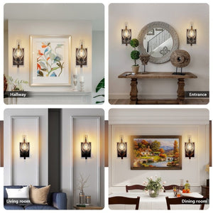 English Elm Only Hardwired Iron Wall Sconces Pair with Clear Glass Antique Black Gold Farmhouse Finish W1340P303650
