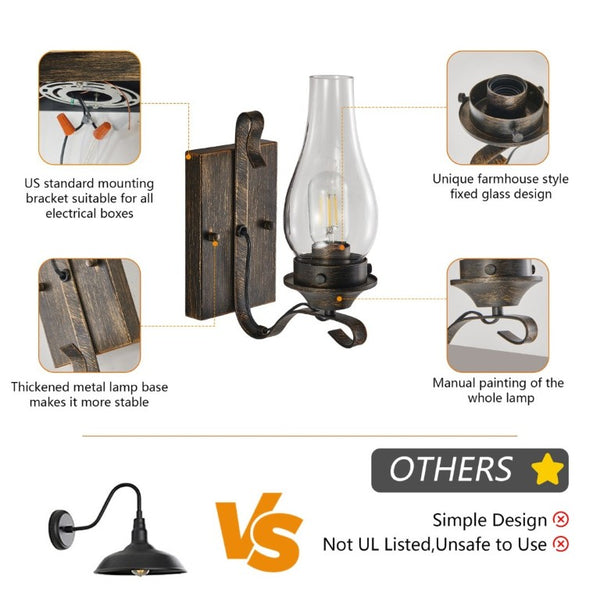 English Elm Only Hardwired Iron Wall Sconces Pair with Clear Glass Antique Black Gold Farmhouse Finish W1340P303650