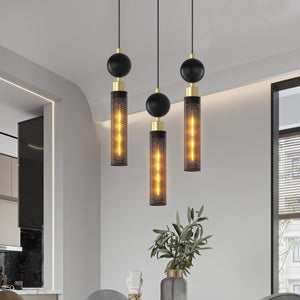 English Elm Modern Wrought Iron Cage Pendant Set of Three for Kitchen Island or Dining Room W1340P309766