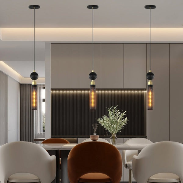 English Elm Modern Wrought Iron Cage Pendant Set of Three for Kitchen Island or Dining Room W1340P309766