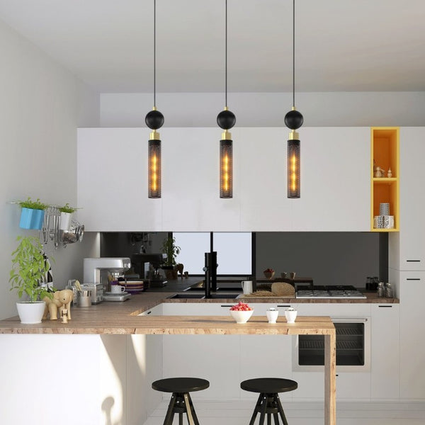 English Elm Modern Wrought Iron Cage Pendant Set of Three for Kitchen Island or Dining Room W1340P309766